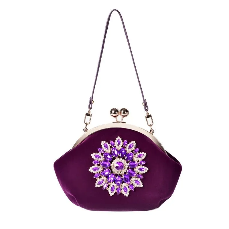 Diamond Flower Velvet Clutch Purse