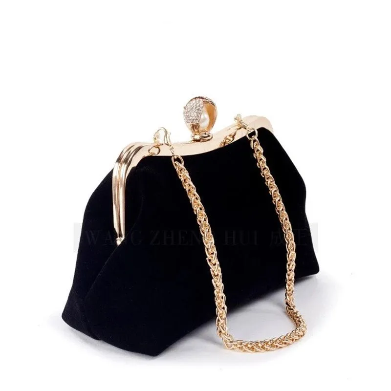 Diamond Flower Velvet Party Clutch Bag