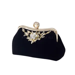 Diamond Flower Velvet Party Clutch Bag