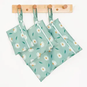 Diaper Wet Dry Bags for Baby Cloth Diapers - 3pcs/set Waterproof Reusable Washable Travel Bags, Gym Bag, Pool, Daycare Soiled Baby Items Yoga Gym Bag for Swimsuits & Wet Clothes (Daisy)