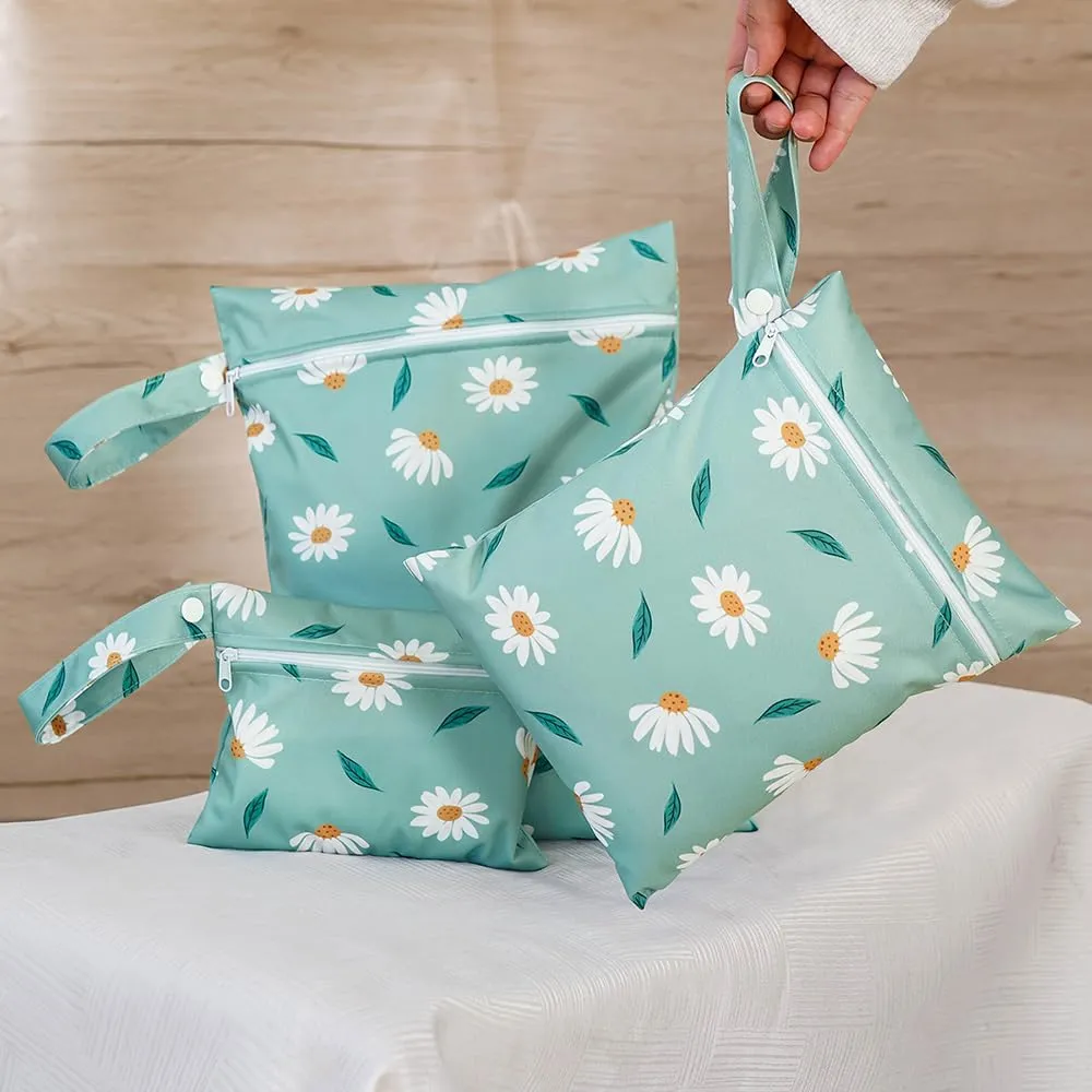 Diaper Wet Dry Bags for Baby Cloth Diapers - 3pcs/set Waterproof Reusable Washable Travel Bags, Gym Bag, Pool, Daycare Soiled Baby Items Yoga Gym Bag for Swimsuits & Wet Clothes (Daisy)
