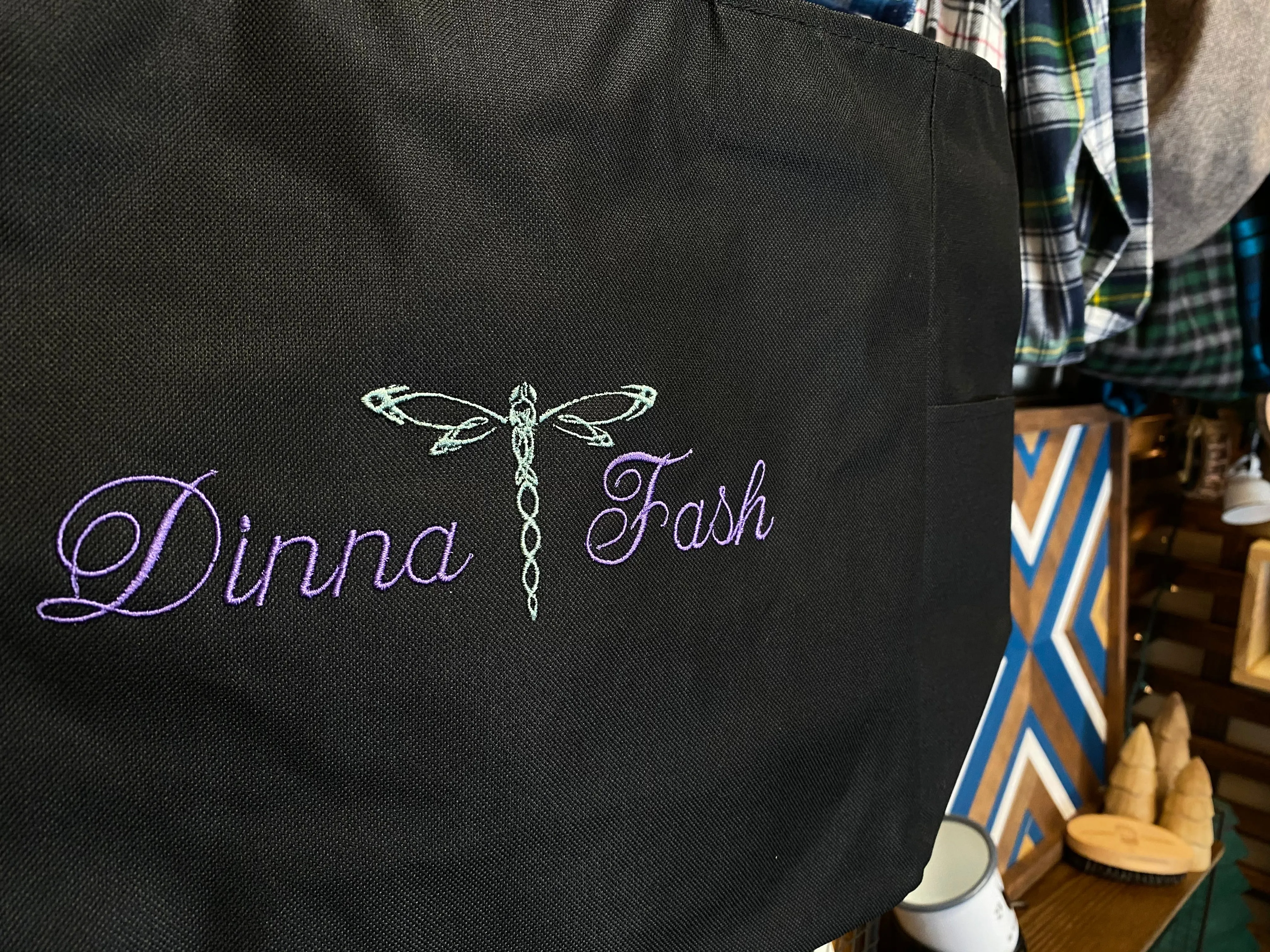 Dinna Fash Celtic Knot Dragonfly Embroidered Tote Bag