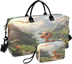 Dinosaur Pterosaur Mountain Sports Gym Bag for Women Men Travel Duffel Bag Weekend Overnight Carry on Bag with Toiletry Bag Training Handbag for Plane Hospital Workout Swimming Yoga