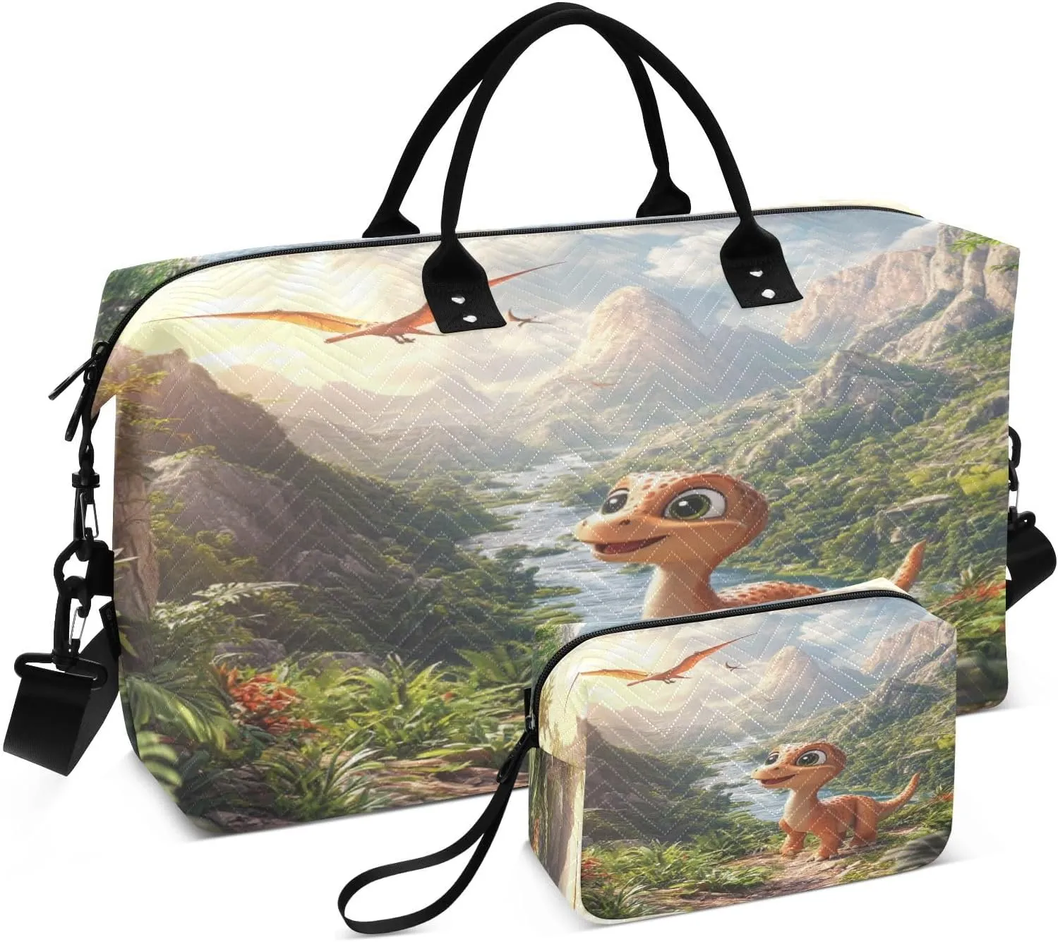 Dinosaur Pterosaur Mountain Sports Gym Bag for Women Men Travel Duffel Bag Weekend Overnight Carry on Bag with Toiletry Bag Training Handbag for Plane Hospital Workout Swimming Yoga