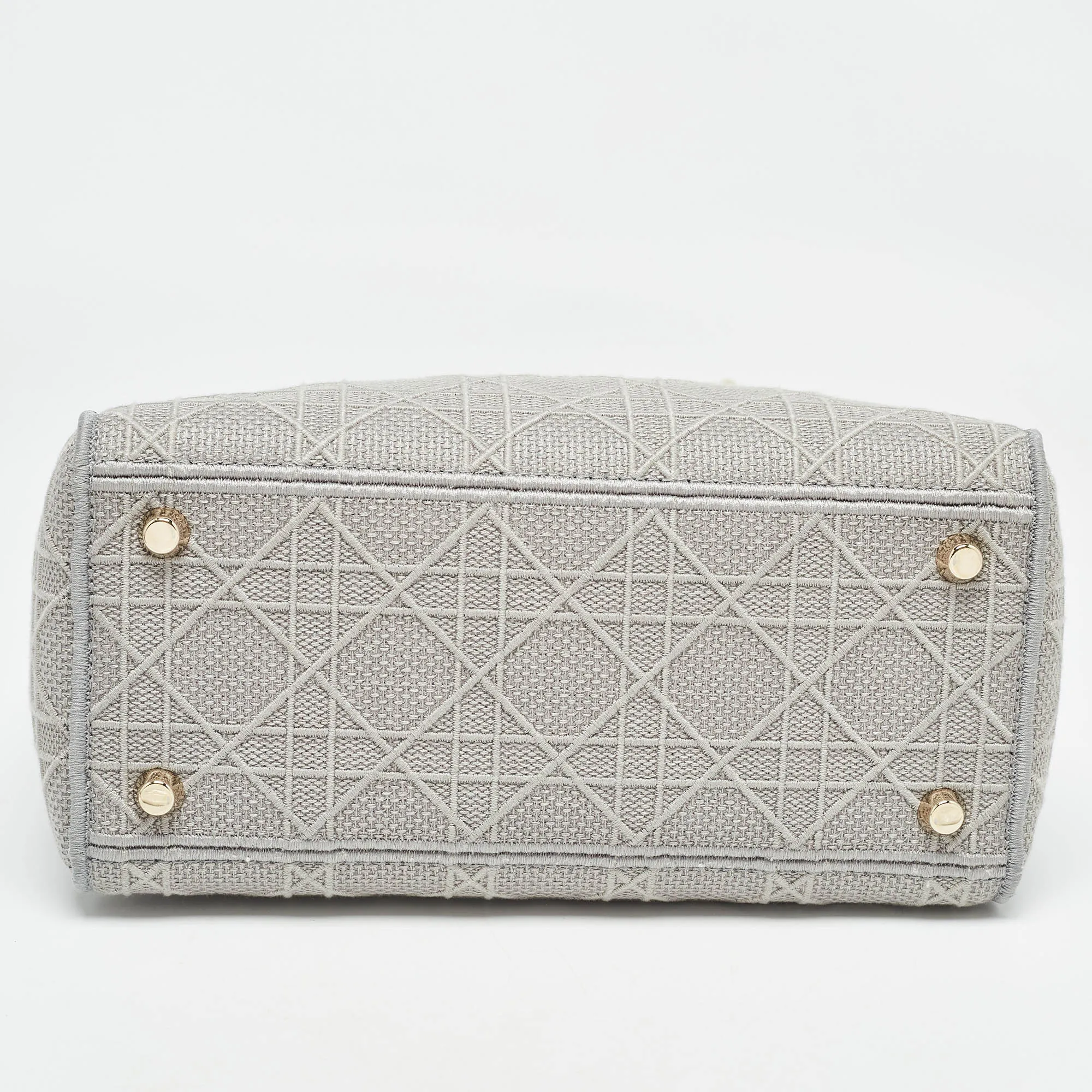 DIOR Grey Cannage Embroidered Canvas Medium Lady D-Lite Tote