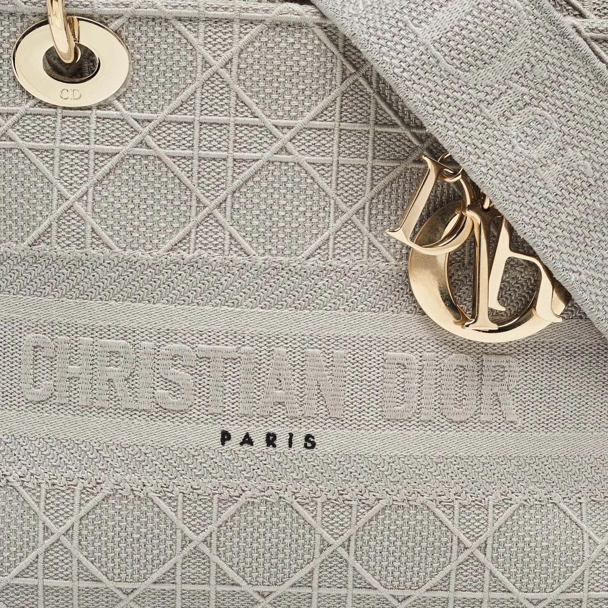 DIOR Grey Cannage Embroidered Canvas Medium Lady D-Lite Tote