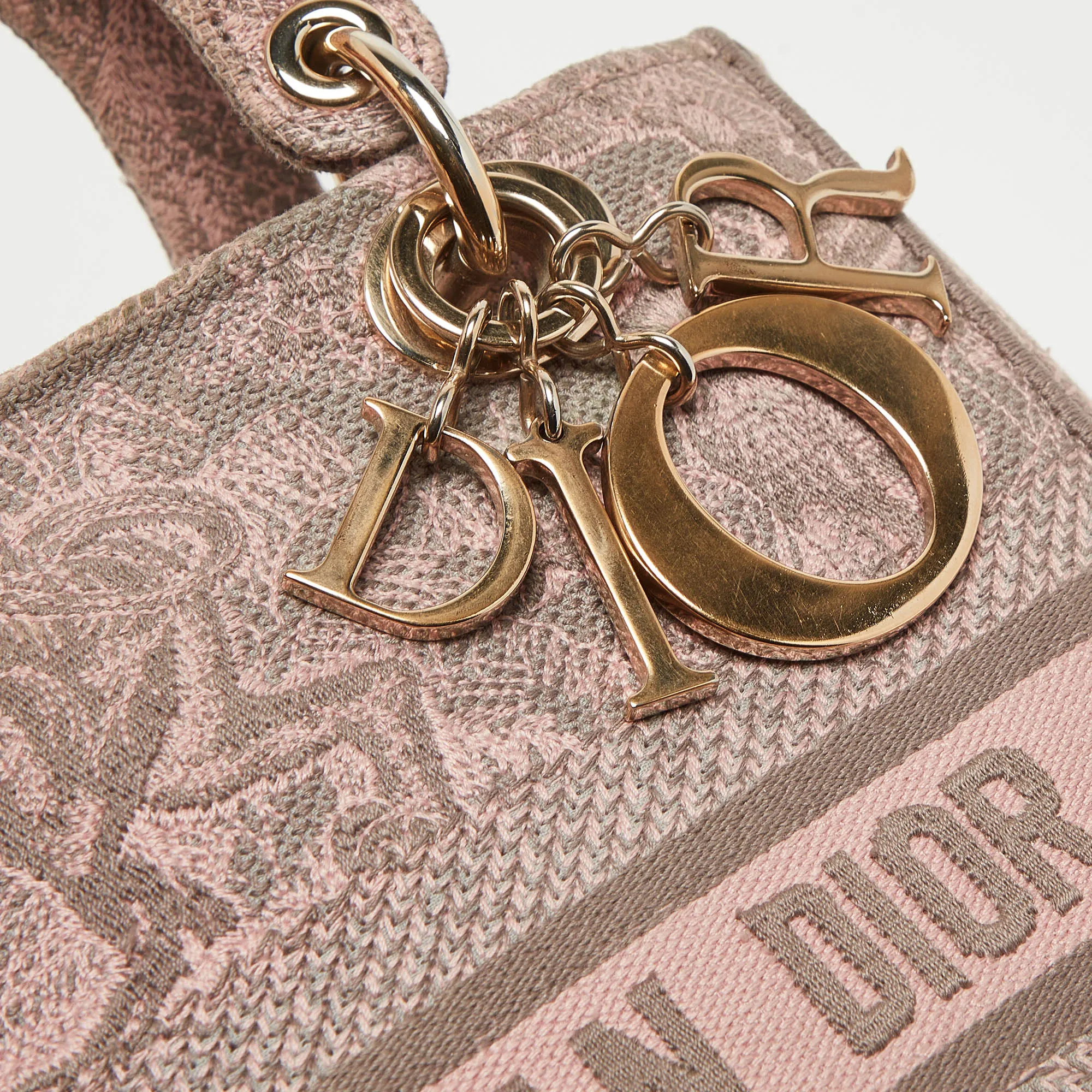 DIOR Pink/Grey Embroidered Canvas Medium Lady D-Lite Tote