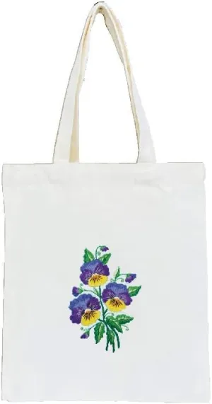 DIY Stamped Embroidery Tote Bag Kits Pansy Flower with Pattern Hoops Threads Needlework Art Reusable Shopping Storage Handbag Cross Stitch Kits Home Organizer for Woman