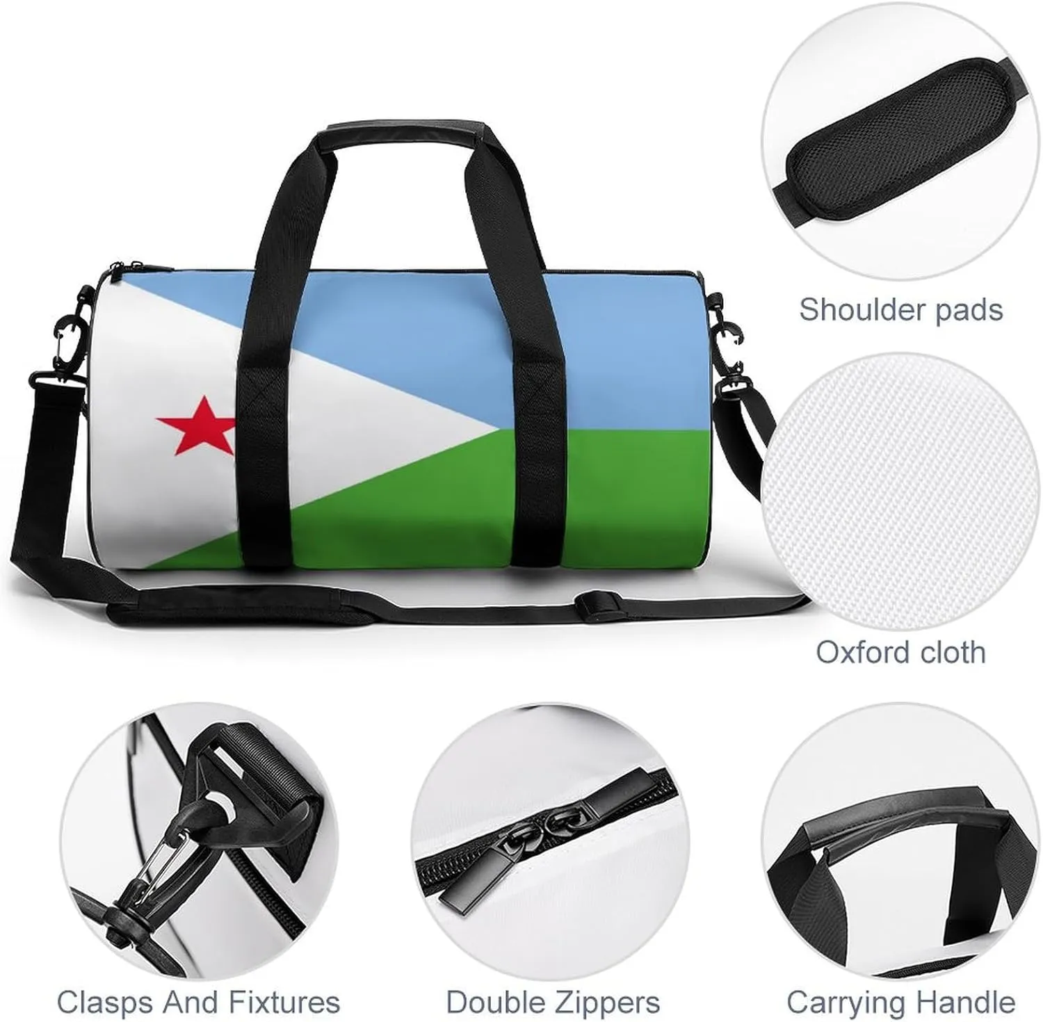 Djiboutian Flag Sports Duffel Bag for Boys Girls with Dry Wet Separation Overnight Gym Bag