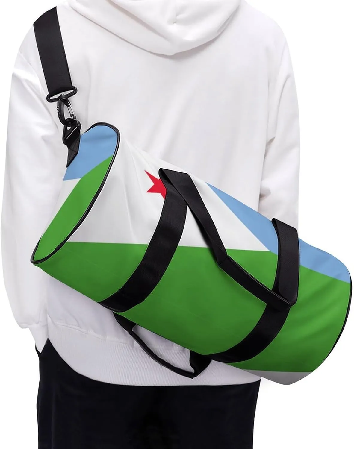 Djiboutian Flag Sports Duffel Bag for Boys Girls with Dry Wet Separation Overnight Gym Bag