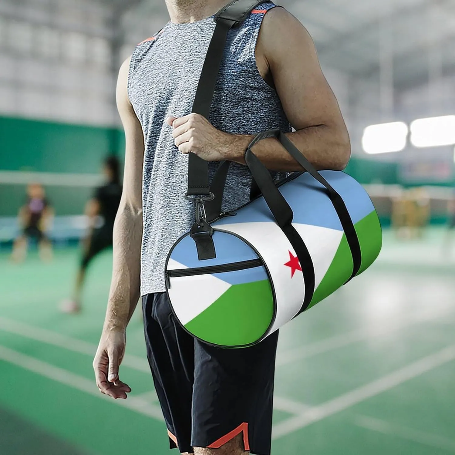 Djiboutian Flag Sports Duffel Bag for Boys Girls with Dry Wet Separation Overnight Gym Bag