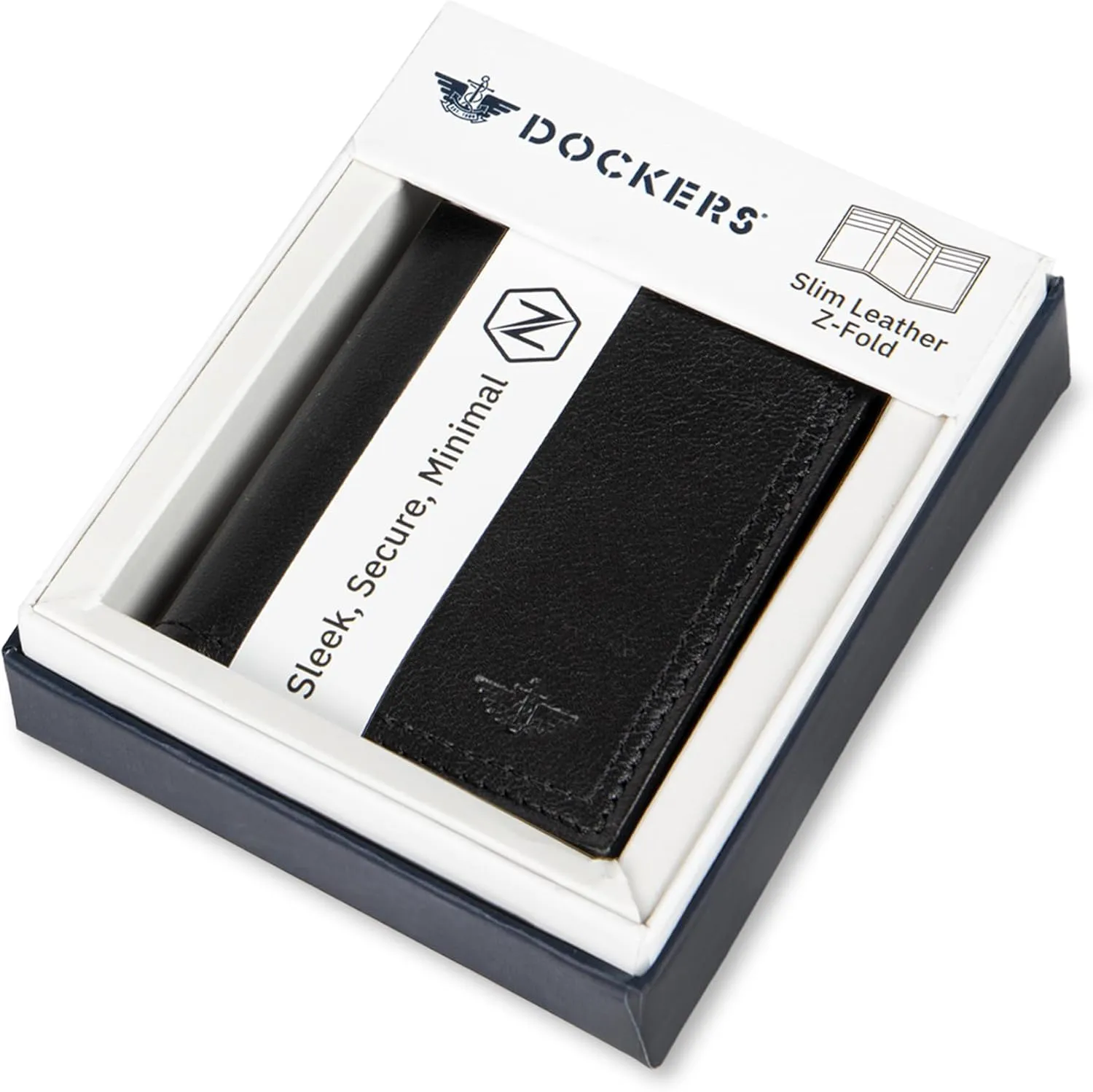 Dockers Men's Slim Minimalistic Leather Z-fold Wallet-Multiple Card Slots, Clear Id Window, Magnetic Money Clip
