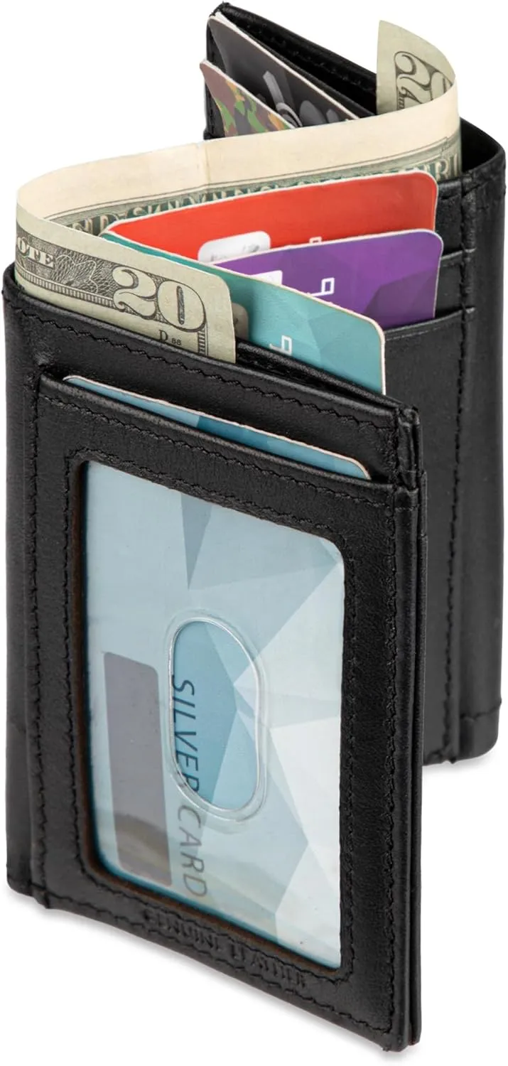 Dockers Men's Slim Minimalistic Leather Z-fold Wallet-Multiple Card Slots, Clear Id Window, Magnetic Money Clip