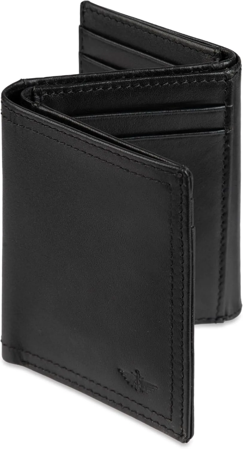 Dockers Men's Slim Minimalistic Leather Z-fold Wallet-Multiple Card Slots, Clear Id Window, Magnetic Money Clip