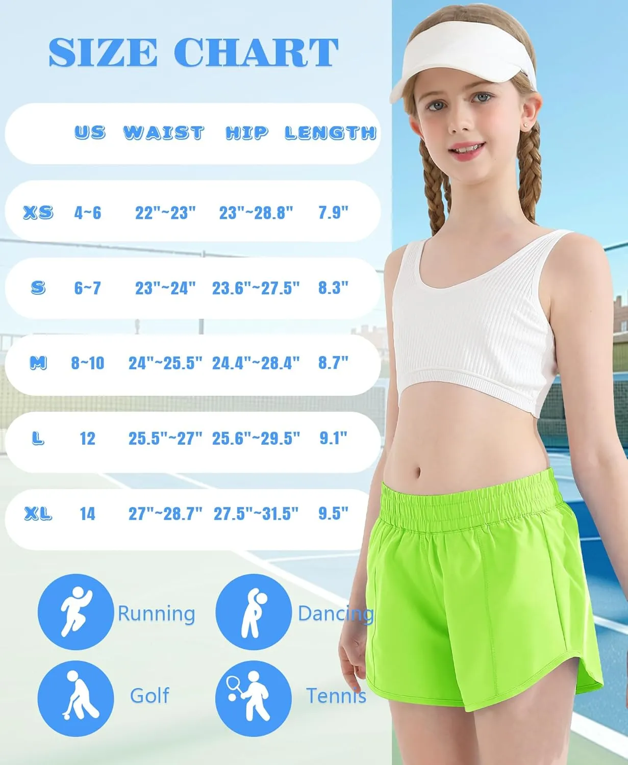 DOCUMO Girl's Athletic Shorts with Liner Zipper Pockets Quick Dry Running Shorts Sports Active Shorts for Teen Girls