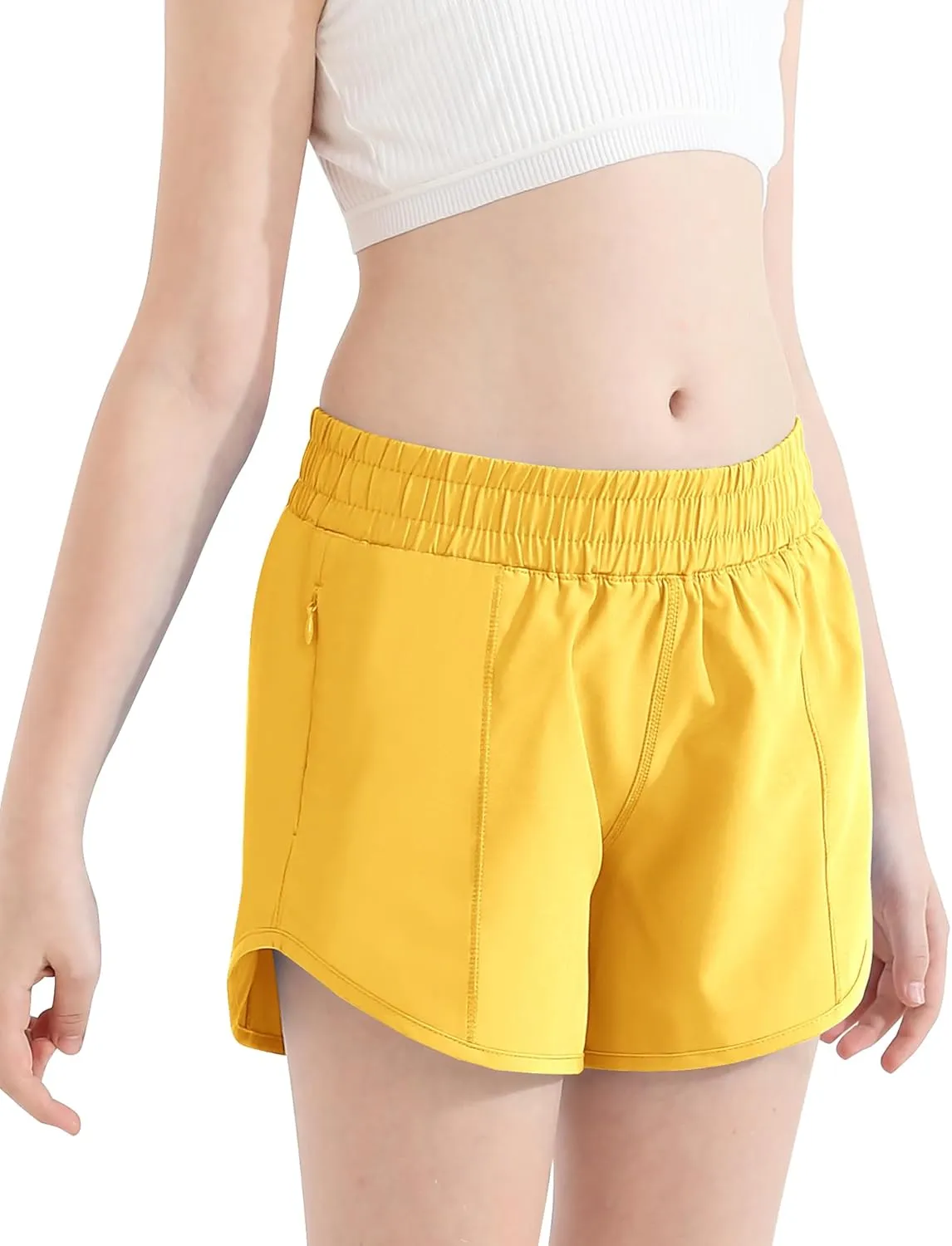 DOCUMO Girl's Athletic Shorts with Liner Zipper Pockets Quick Dry Running Shorts Sports Active Shorts for Teen Girls
