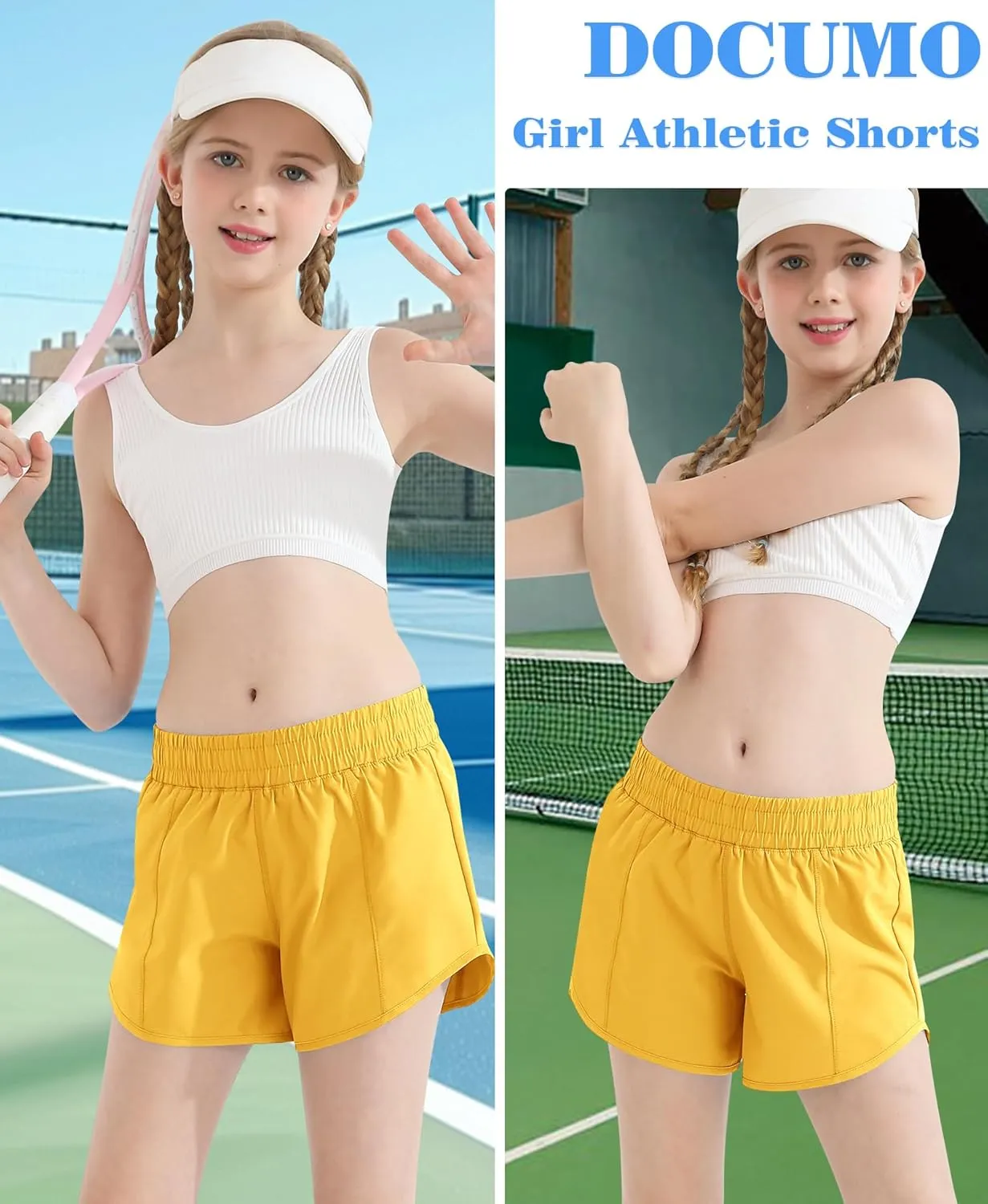 DOCUMO Girl's Athletic Shorts with Liner Zipper Pockets Quick Dry Running Shorts Sports Active Shorts for Teen Girls