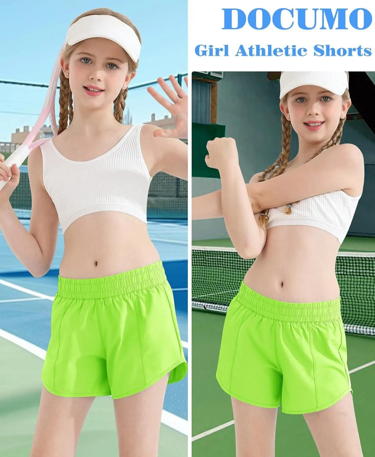 DOCUMO Girl's Athletic Shorts with Liner Zipper Pockets Quick Dry Running Shorts Sports Active Shorts for Teen Girls