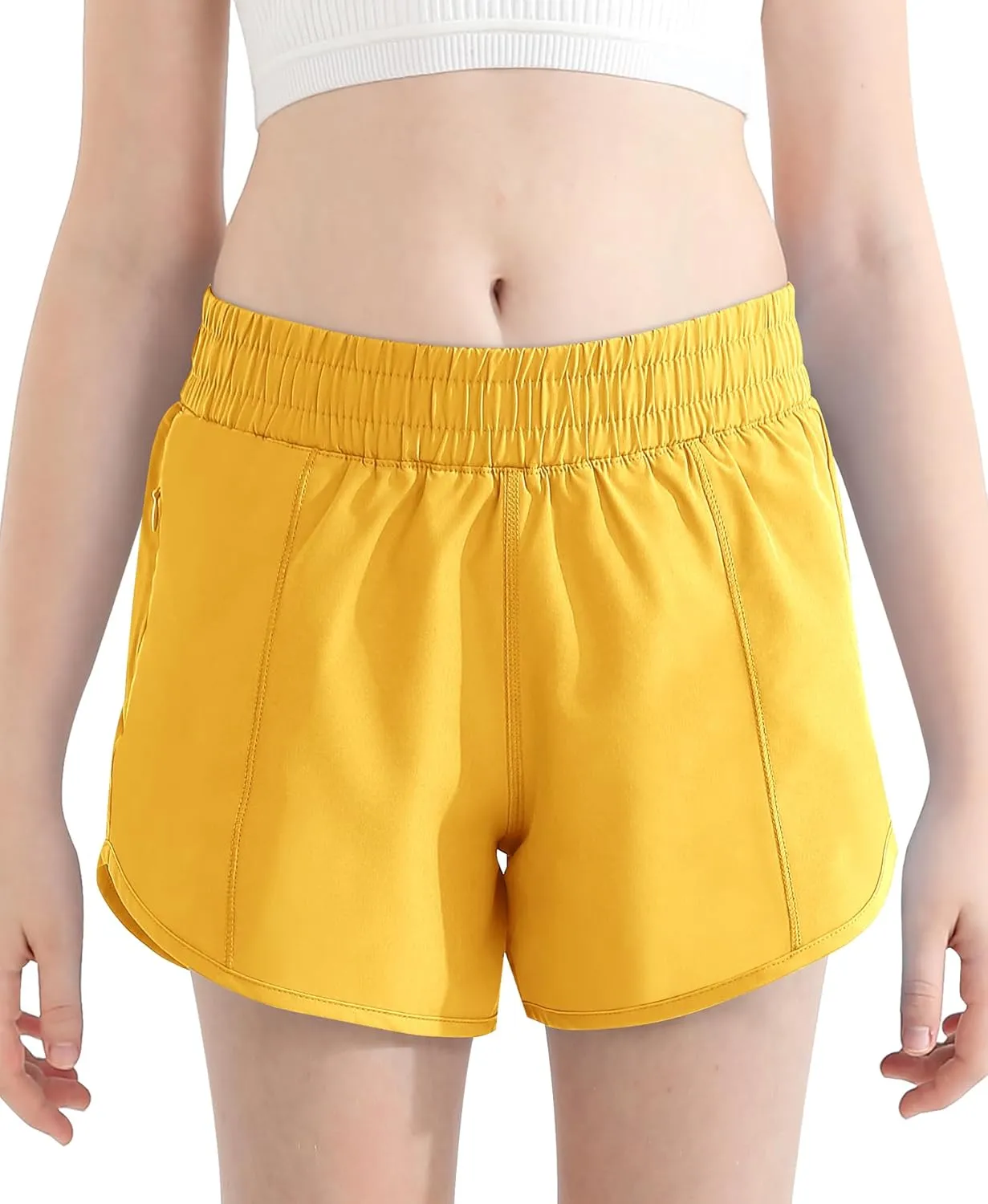 DOCUMO Girl's Athletic Shorts with Liner Zipper Pockets Quick Dry Running Shorts Sports Active Shorts for Teen Girls