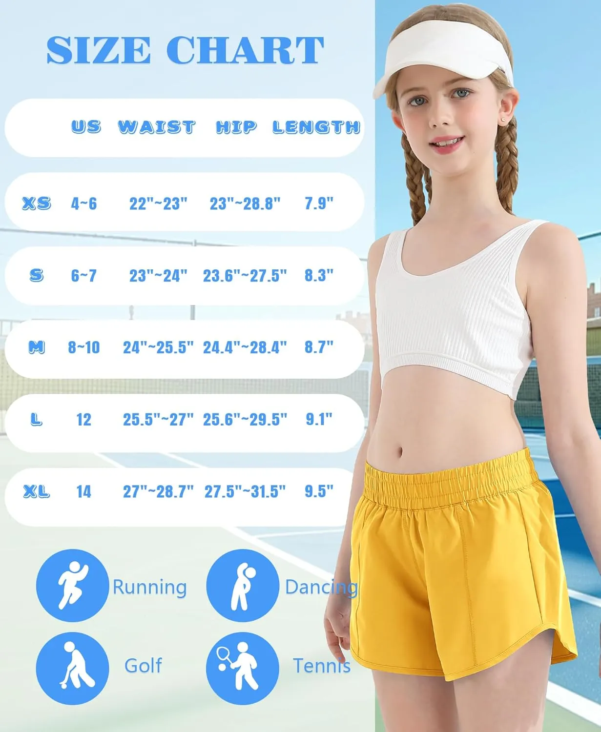 DOCUMO Girl's Athletic Shorts with Liner Zipper Pockets Quick Dry Running Shorts Sports Active Shorts for Teen Girls