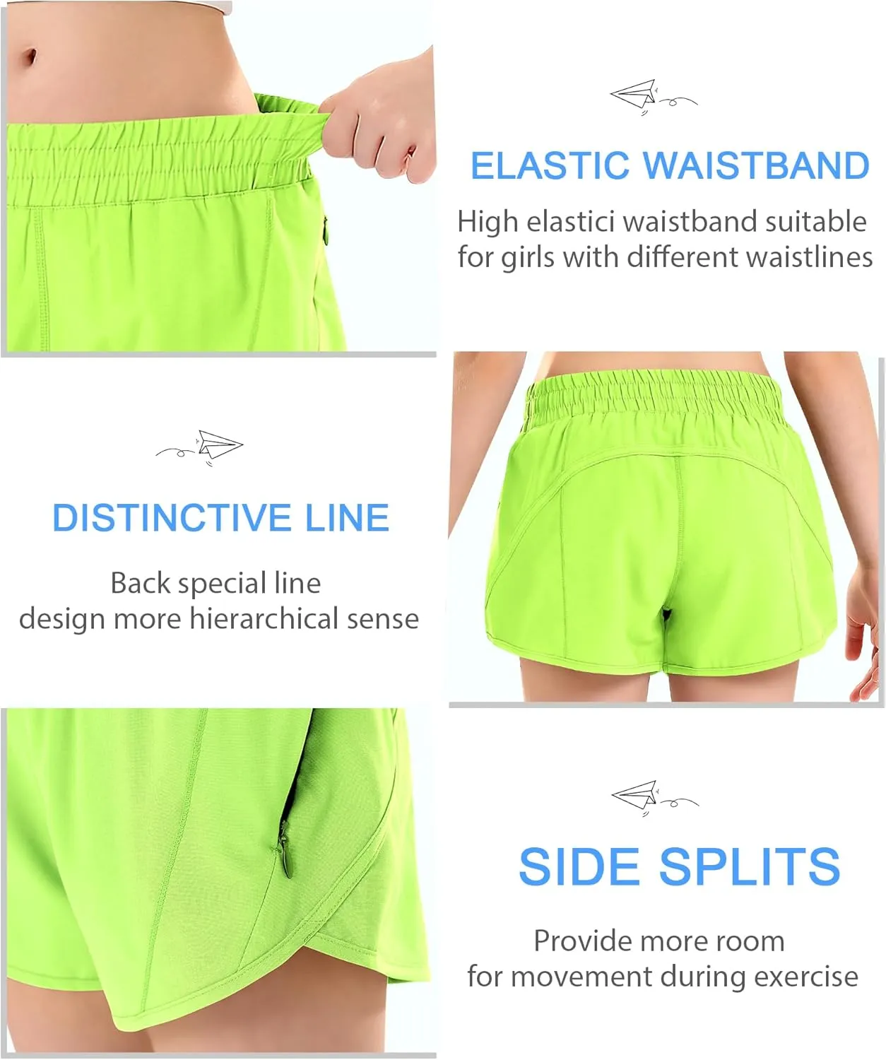 DOCUMO Girls Athletic Shorts with Zipper Pocket, Liner Quick Dry Running Shorts for Kids Teen Girls Active Sports Shorts