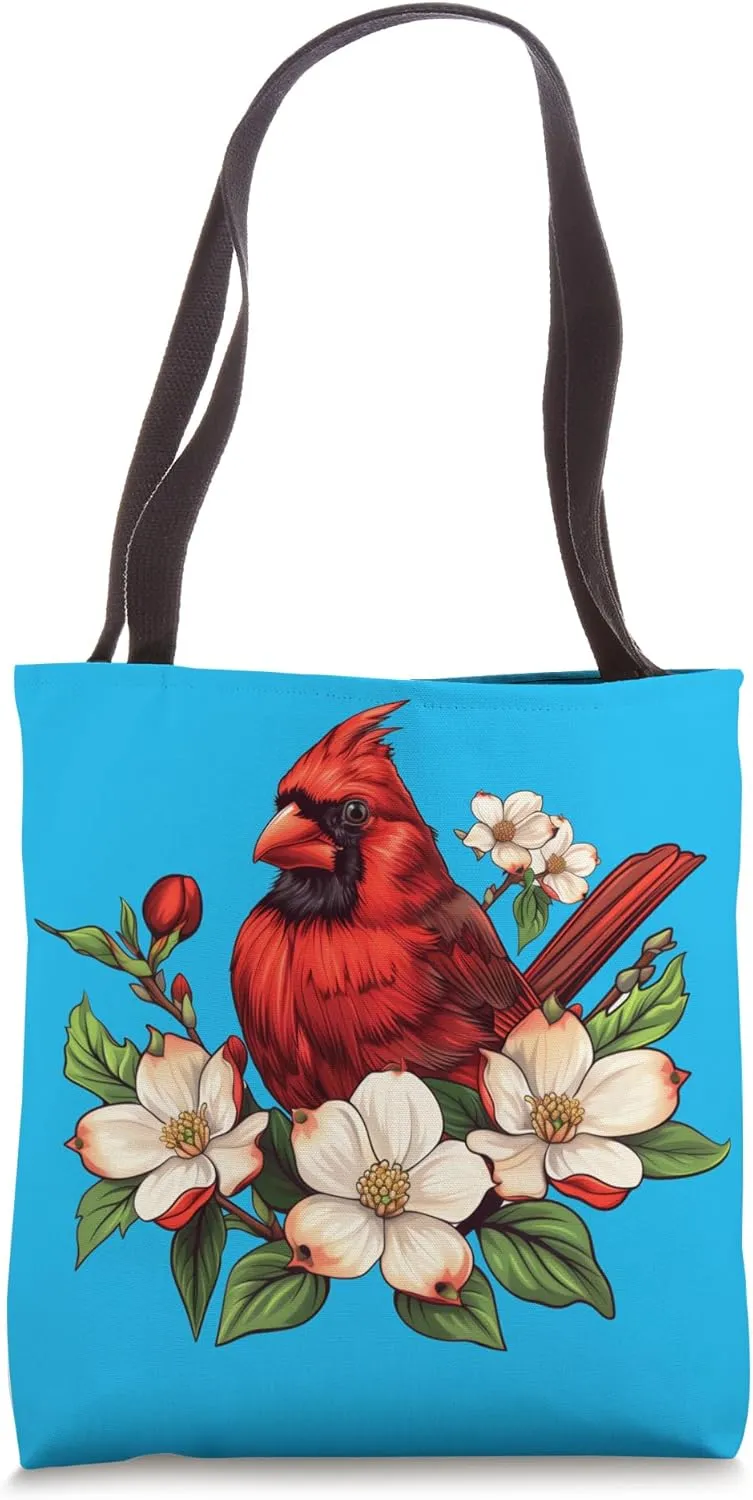 Dogwood Flower Cardinal Bird - North Carolina Flower Bird Tote Bag