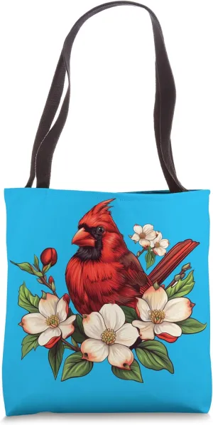 Dogwood Flower Cardinal Bird - North Carolina Flower Bird Tote Bag