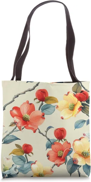 Dogwood Flower Watercolor Pattern Graphic Tote Bag