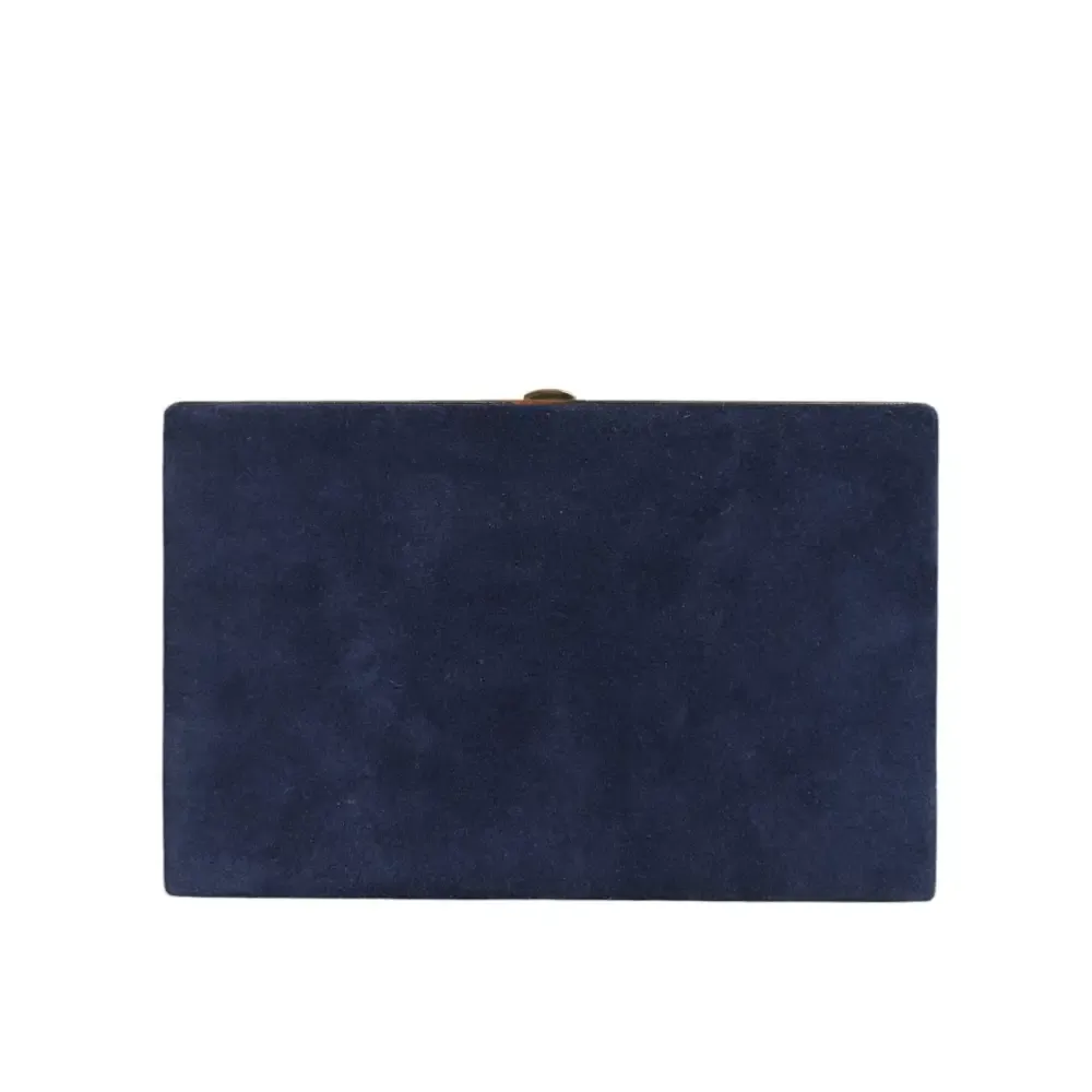 Dolce & Gabbana Blue Suede Gold Frame Clutch Evening Party Purse Bag