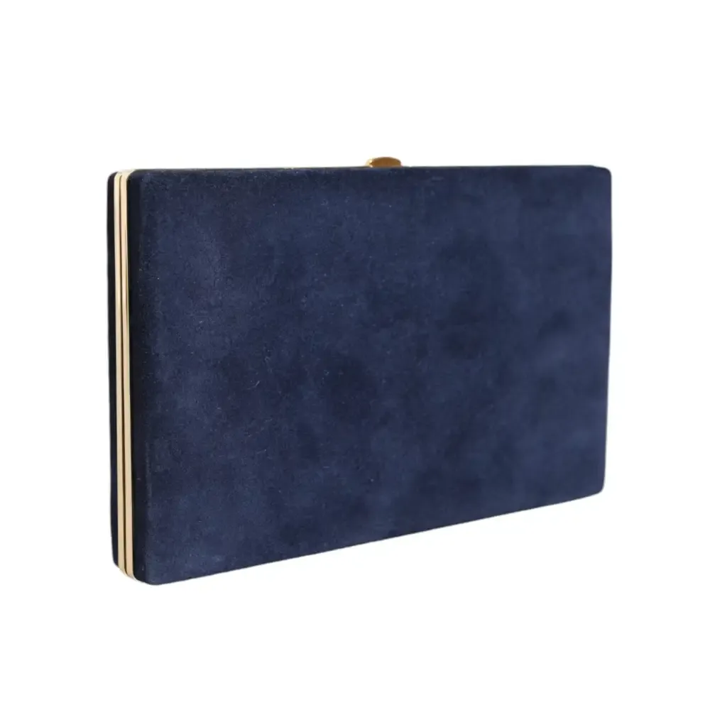 Dolce & Gabbana Blue Suede Gold Frame Clutch Evening Party Purse Bag