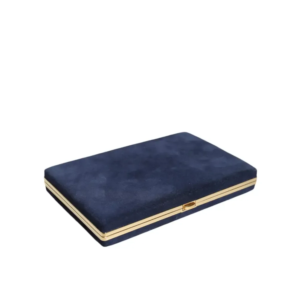 Dolce & Gabbana Blue Suede Gold Frame Clutch Evening Party Purse Bag
