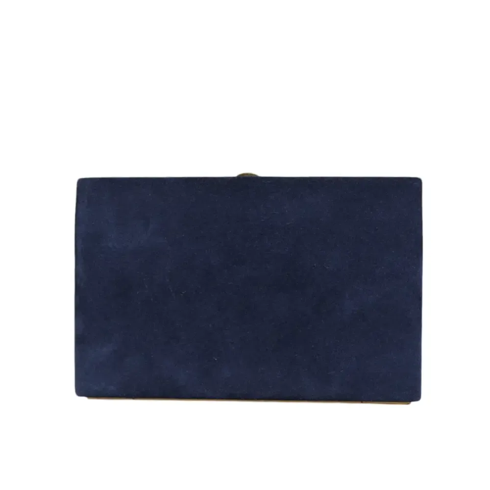 Dolce & Gabbana Blue Suede Gold Frame Clutch Evening Party Purse Bag