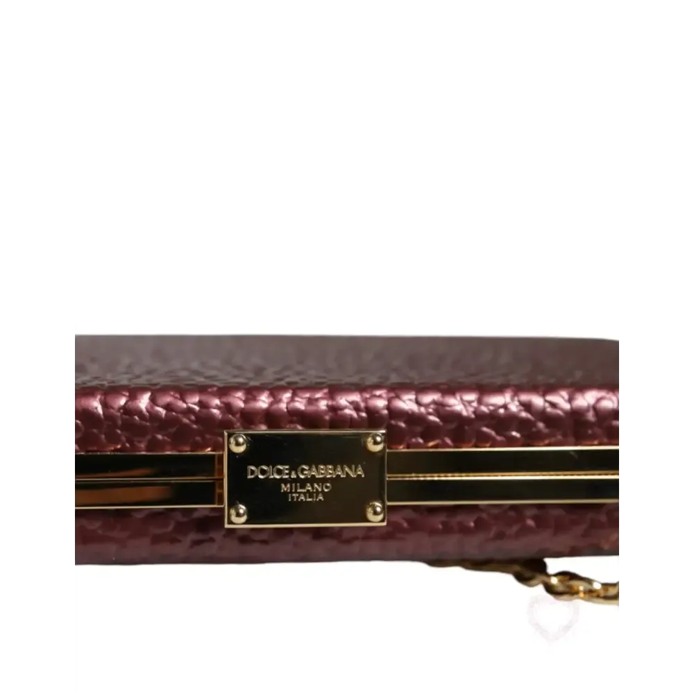 Dolce & Gabbana Maroon Leather Clutch Evening Crossbody Bag