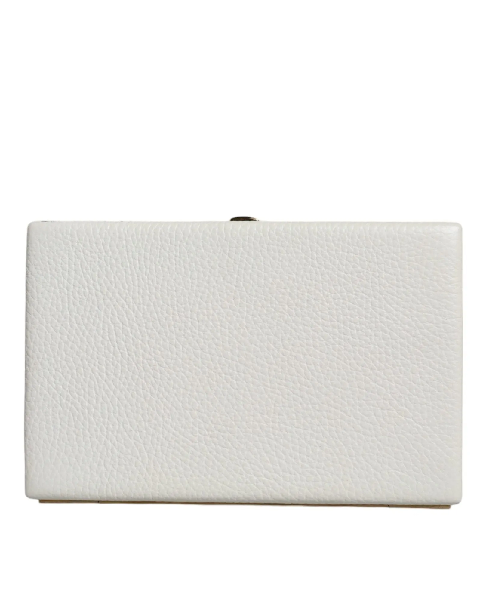 Dolce & Gabbana White Leather Gold Frame Clutch Evening Party Purse Bag