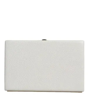 Dolce & Gabbana White Leather Gold Frame Clutch Evening Party Purse Bag