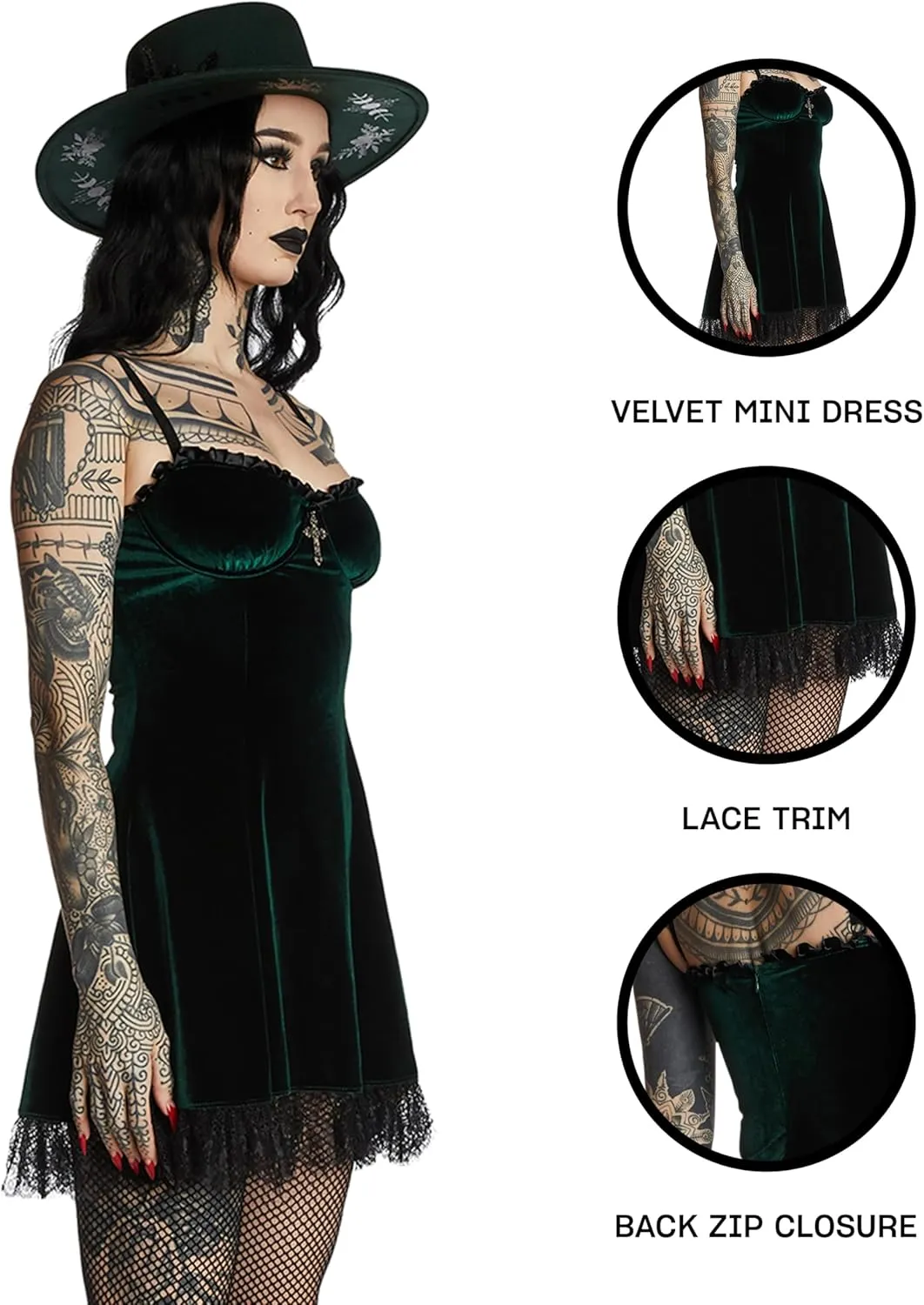 Dolls Kill Blind Faith Velvet Dress by Widow – Velvet Mini Dress with Lace Trim and Cross Design for Dark Romantic Fashion