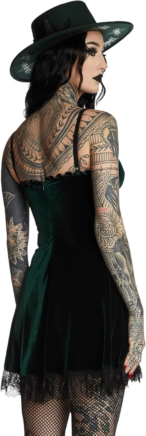 Dolls Kill Blind Faith Velvet Dress by Widow – Velvet Mini Dress with Lace Trim and Cross Design for Dark Romantic Fashion