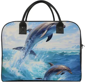 Dolphins Jump from The Sea Travel Duffel Bag Weekender Overnight Shoulder Bags Luggage Carrying Tote for Men Women