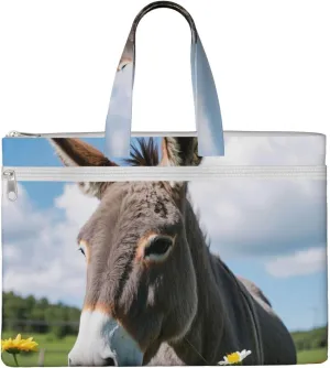 donkey and flower Print Men's and Women's Canvas Portable File Bags,Laptop Briefcase,Business Travel Office Bags