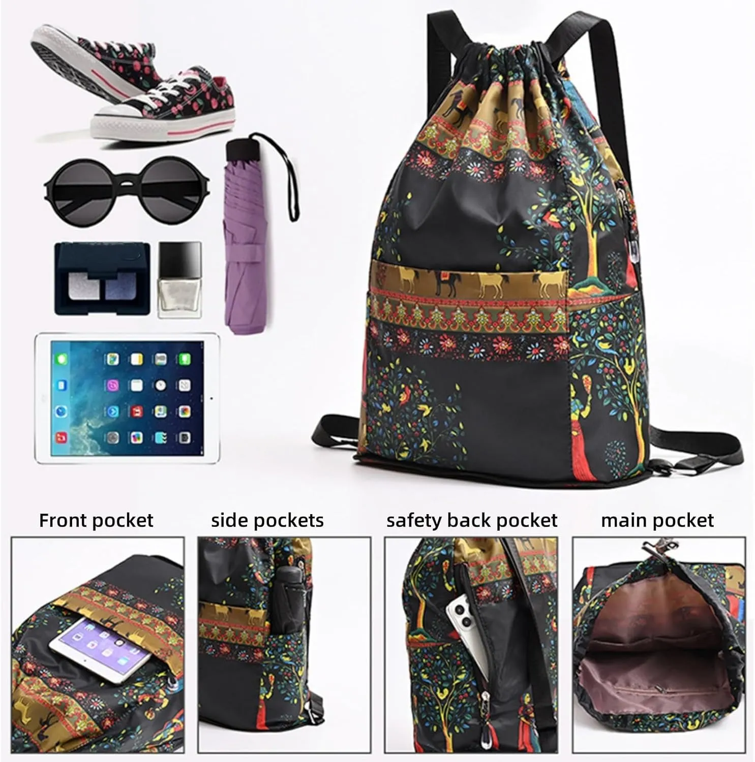 Drawstring Foldable Large Capacity Dry-wet Separation Travel Sports Backpack, Illuminate Waterproof Bag for Travel, Fitness (Blue Letter)