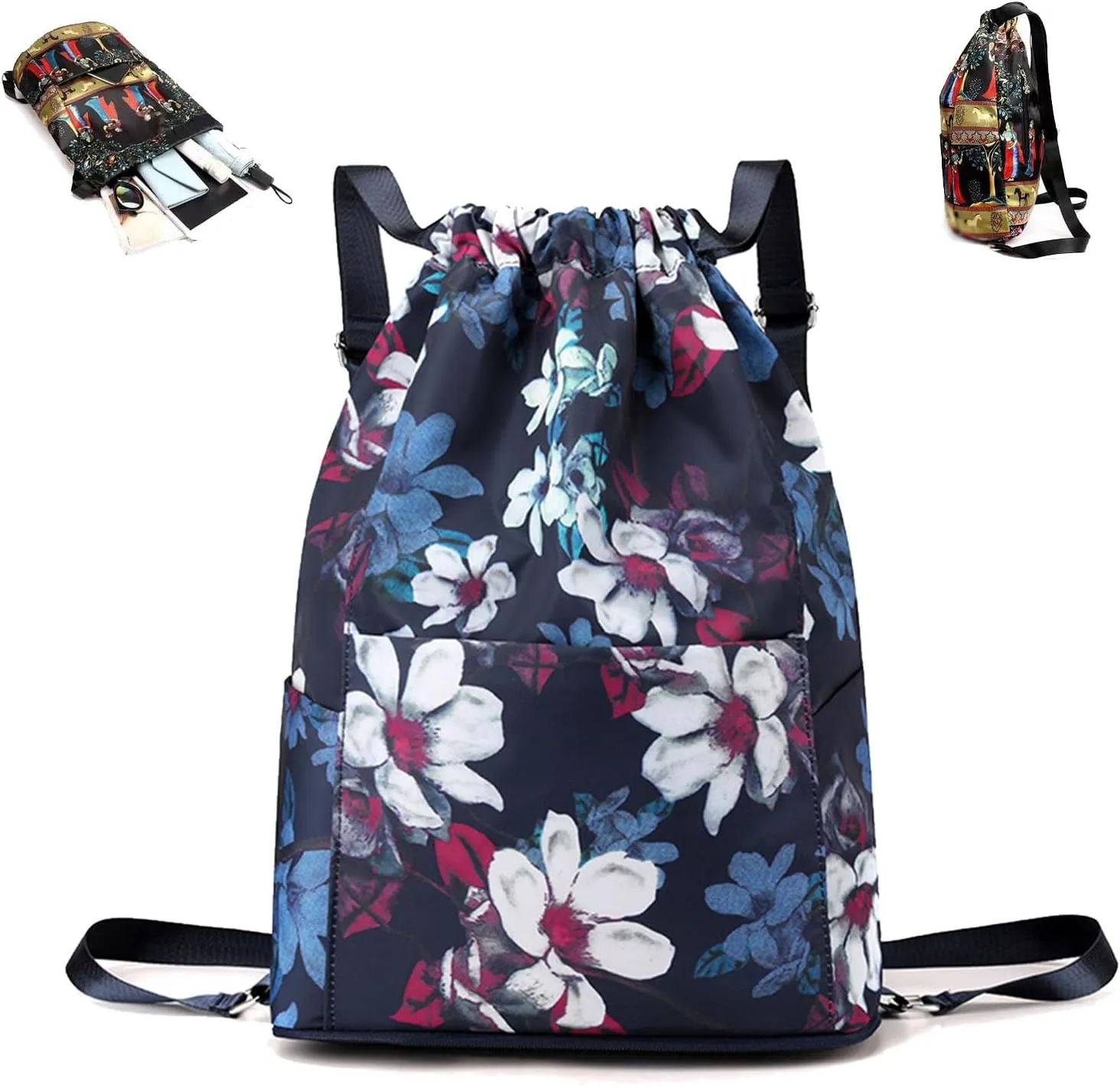 Drawstring Foldable Large Capacity Dry-wet Separation Travel Sports Backpack Waterproof Gym Bag with Multiple Pockets (White)
