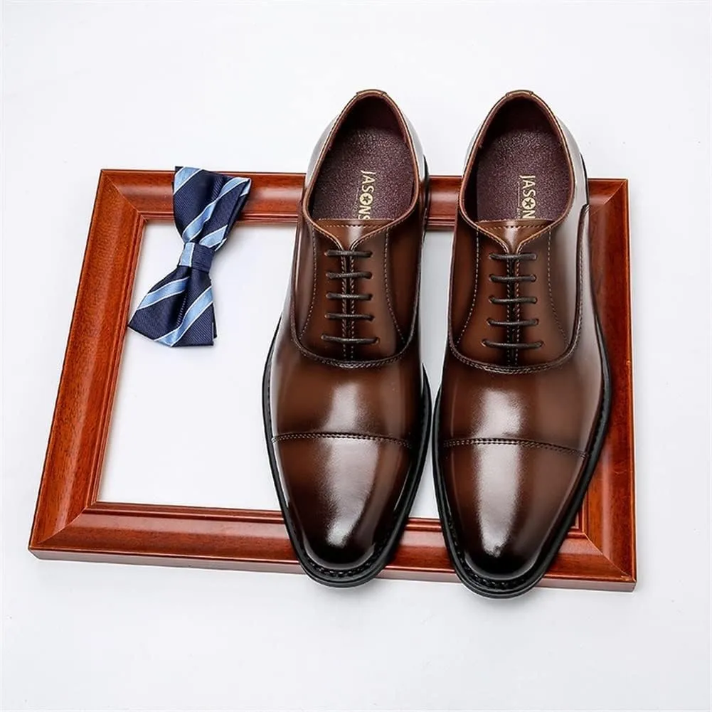 Dress Formal Shoes for Men Lace Up Cap Toe Round Toe Cowhide Block Heel Rubber Sole Non Slip Resistant Party Suitable for Many Occasions.