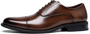 Dress Formal Shoes for Men Lace Up Cap Toe Round Toe Cowhide Block Heel Rubber Sole Non Slip Resistant Party Suitable for Many Occasions.