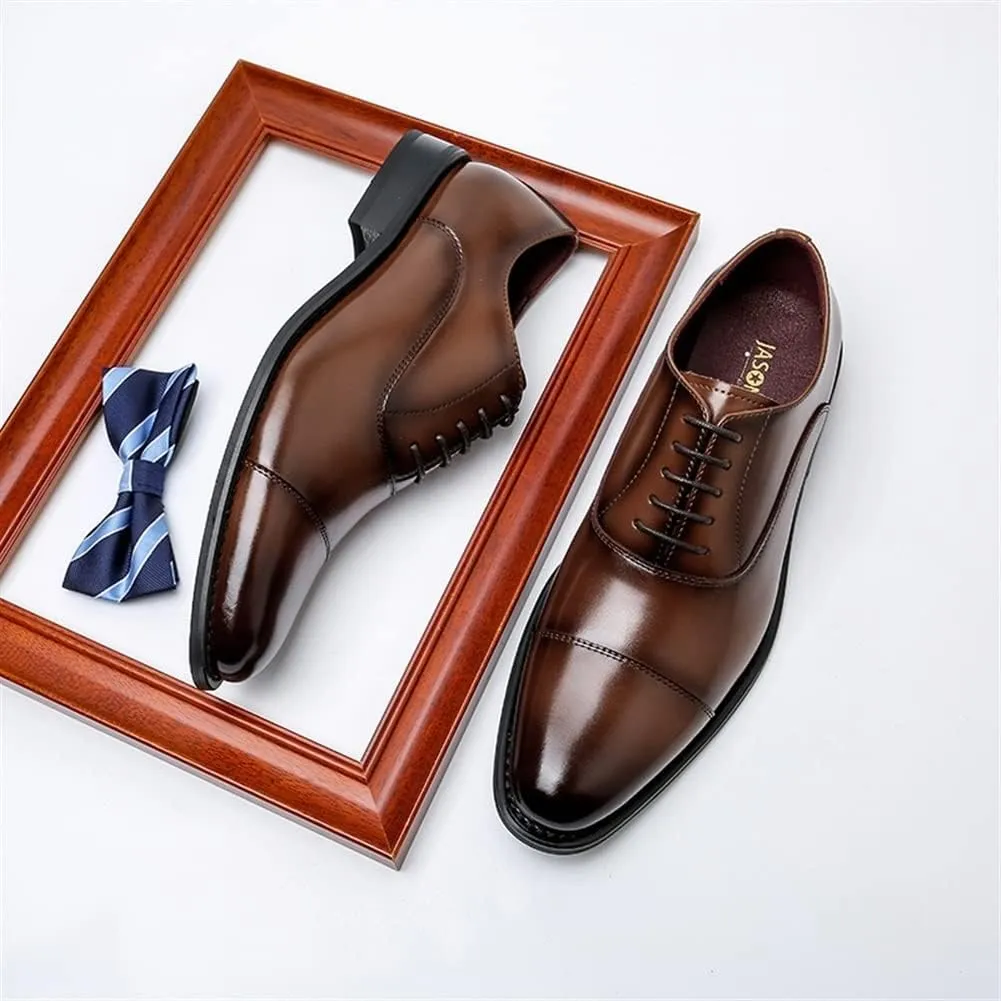 Dress Formal Shoes for Men Lace Up Cap Toe Round Toe Cowhide Block Heel Rubber Sole Non Slip Resistant Party Suitable for Many Occasions.