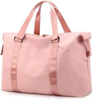 Duffle Bag for Travel Weekender Bag Carryon Overnight Bag for Women Waterproof Gym Bag with Wet Pocket Shoe Compartment Pink