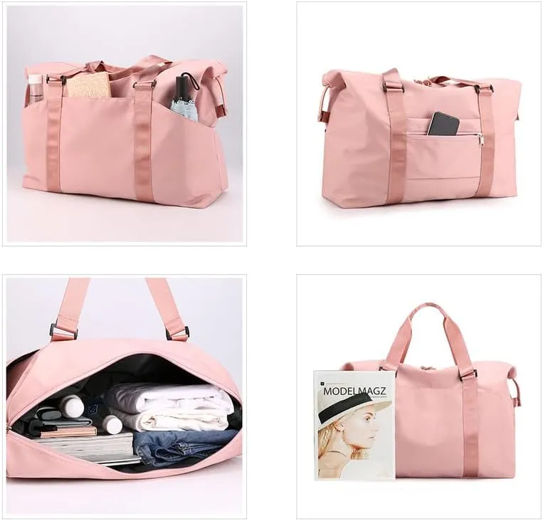 Duffle Bag for Travel Weekender Bag Carryon Overnight Bag for Women Waterproof Gym Bag with Wet Pocket Shoe Compartment Pink