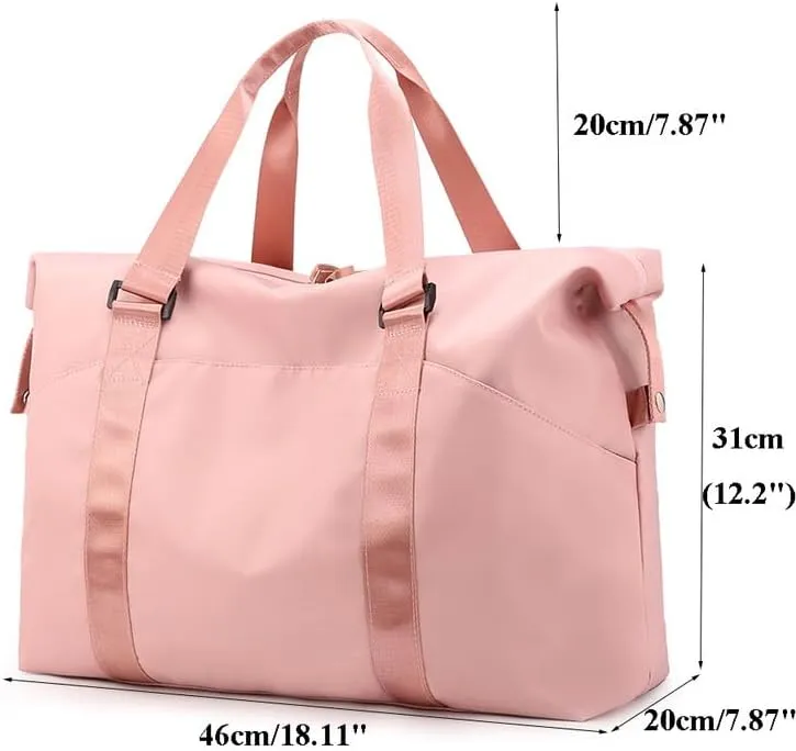 Duffle Bag for Travel Weekender Bag Carryon Overnight Bag for Women Waterproof Gym Bag with Wet Pocket Shoe Compartment Pink