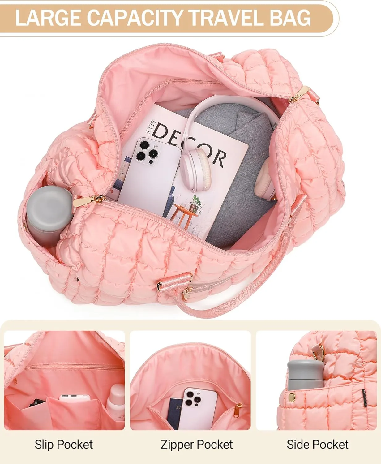 Duffle Bag for Travel, Weekender Bag with Shoe Compartment, Carry On Overnight Bag for Women with Toiletry Bag, Gym Bag with Wet Pocket, Hospital Bags for Labor and Delivery Beige