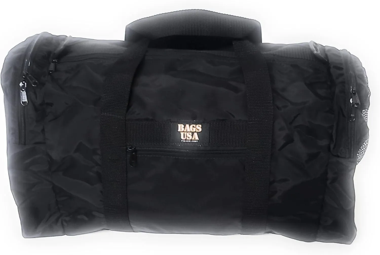 Duffle Bag Wet and Dry with One End Compartment Mesh, Front Pocket, Made In USA (Black)