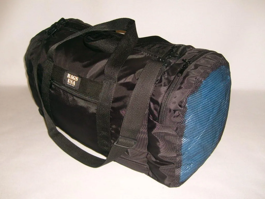 Duffle Bag Wet and Dry with One End Compartment Mesh, Front Pocket, Made In USA (Black)